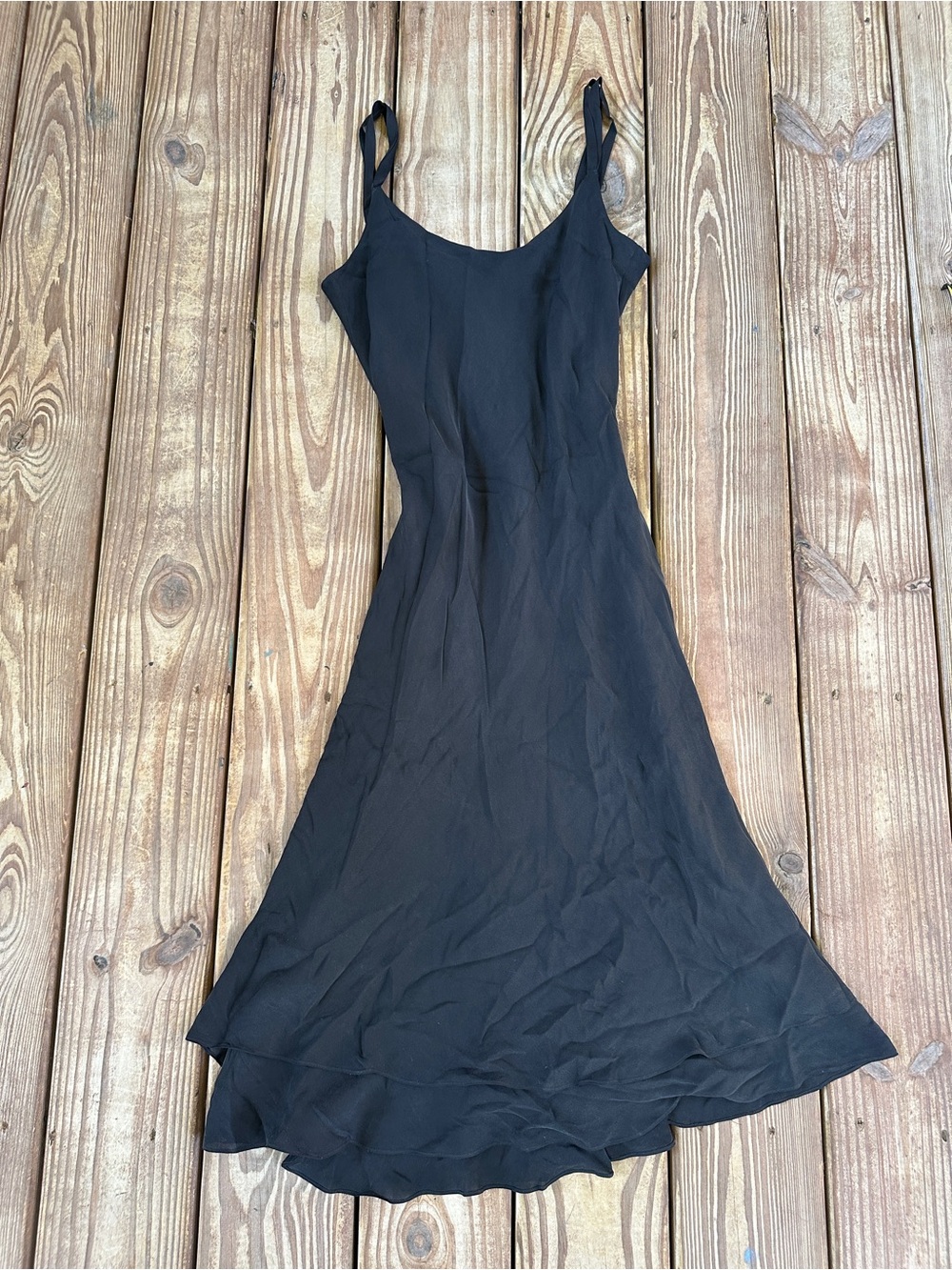 Lauren Ralph Lauren Black 100% Silk Layered Midi Dress Size 12